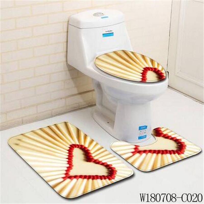 

50x80cm Toilet Seat Three Pieces Of Ground Mat Door Mat Bathroom Carpet, Multicolor