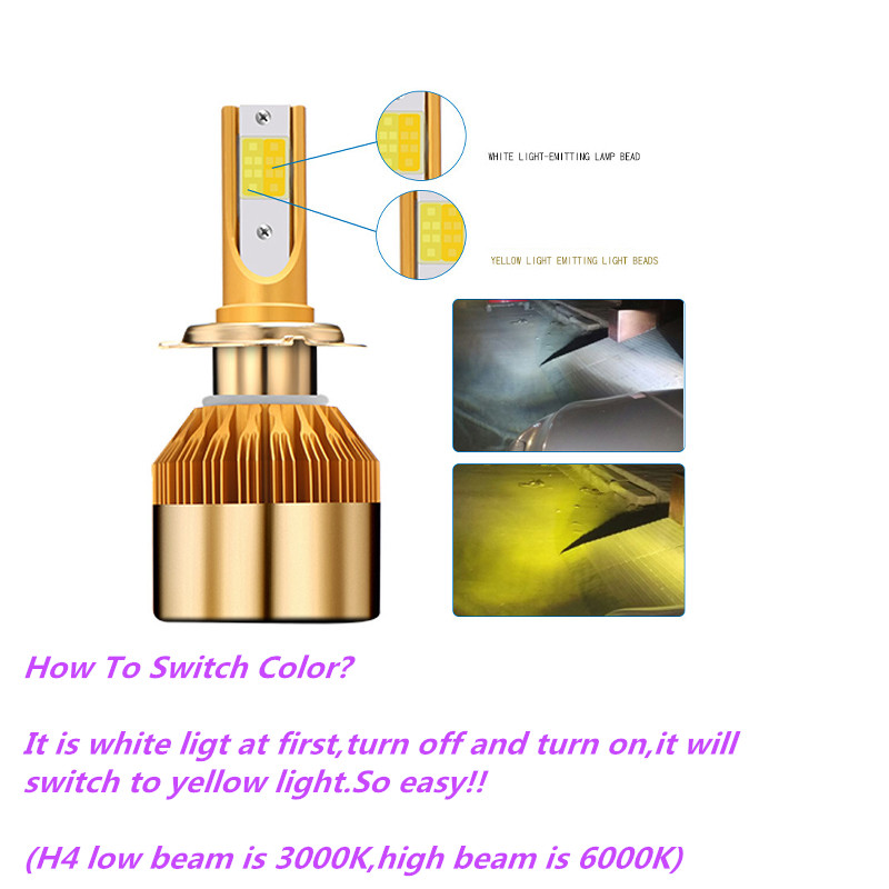 

CS White Gold Color 12V 10000LM H4 H7 H1 H8 H9 H11 Led Car Headlight 3000K 6000K Dual Color Led Headlamp Auto Bulbs