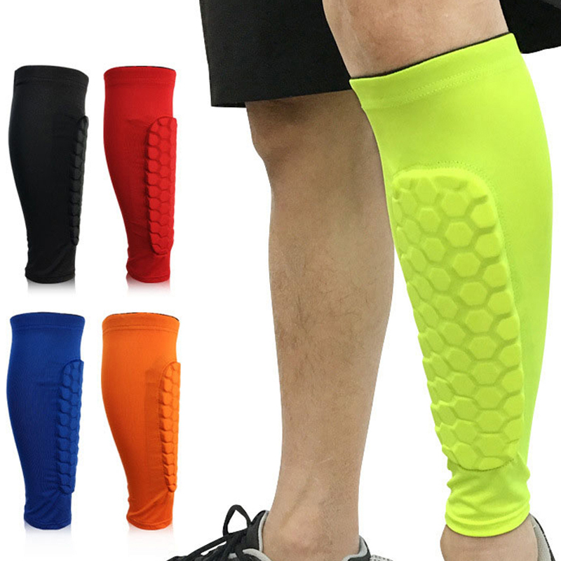 

1PCS Football Shin Guards Protector Soccer Honeycomb Anti-crash Leg Calf Compression Sleeves Cycling Running shinguards, Black