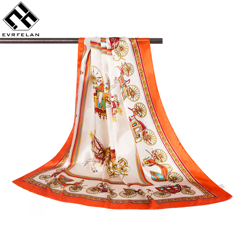 Evrfelan New Fashion Women Scarf Thin Spring Shawl Scarf Women China Satin Flower Printed Female Square Scarves Wraps
