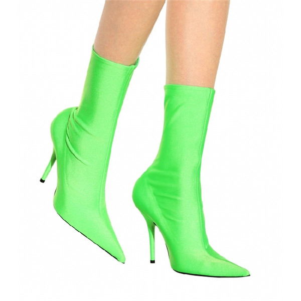 

Zapatos Mujer Fashion Runway Shoes Sharp Pointed Toe Sexy Stiletto High Heels Candy Color Slip On Sock Botas Silk Elastic Ankle Boots Women, Black