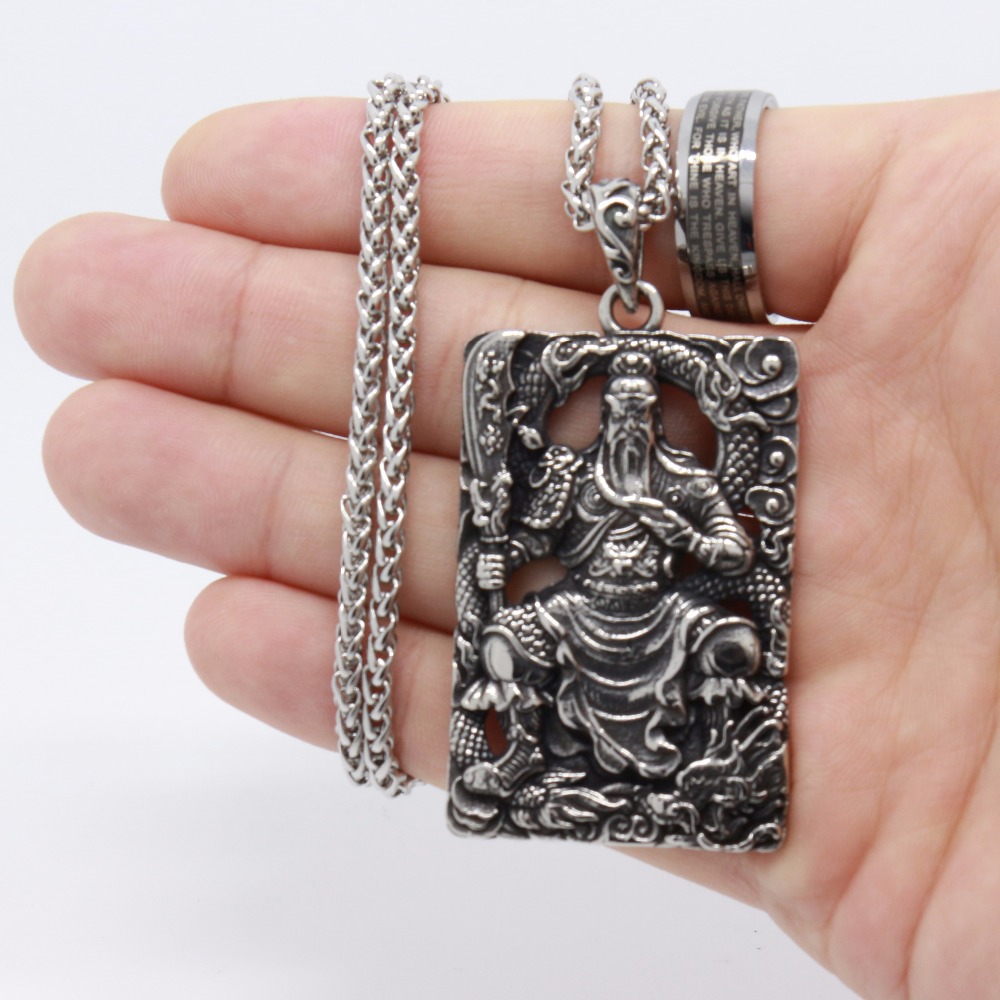 

Men's fashion jewelry Guan Yu 316L stainless steel Pendant men Chinese Guan Yu Pendant Necklace - free shipping, Silver