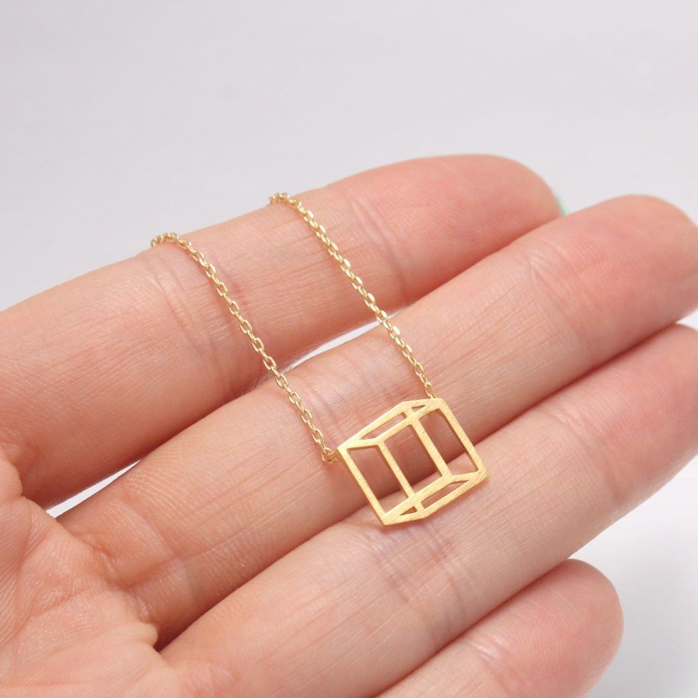 

30pcs Geometric Outline Flat Cube Pendant Necklace Funny Visual Illusion Line Cube Jewelry Accessory for Gift