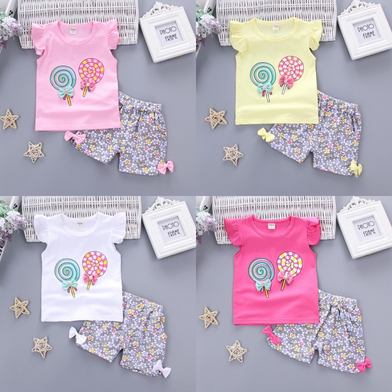 

Baby Girls Clothing Outfits Sets Summer Newborn Infant Baby Girls Clothes Casual Sports lolly Printed Tracksuits, Yellow