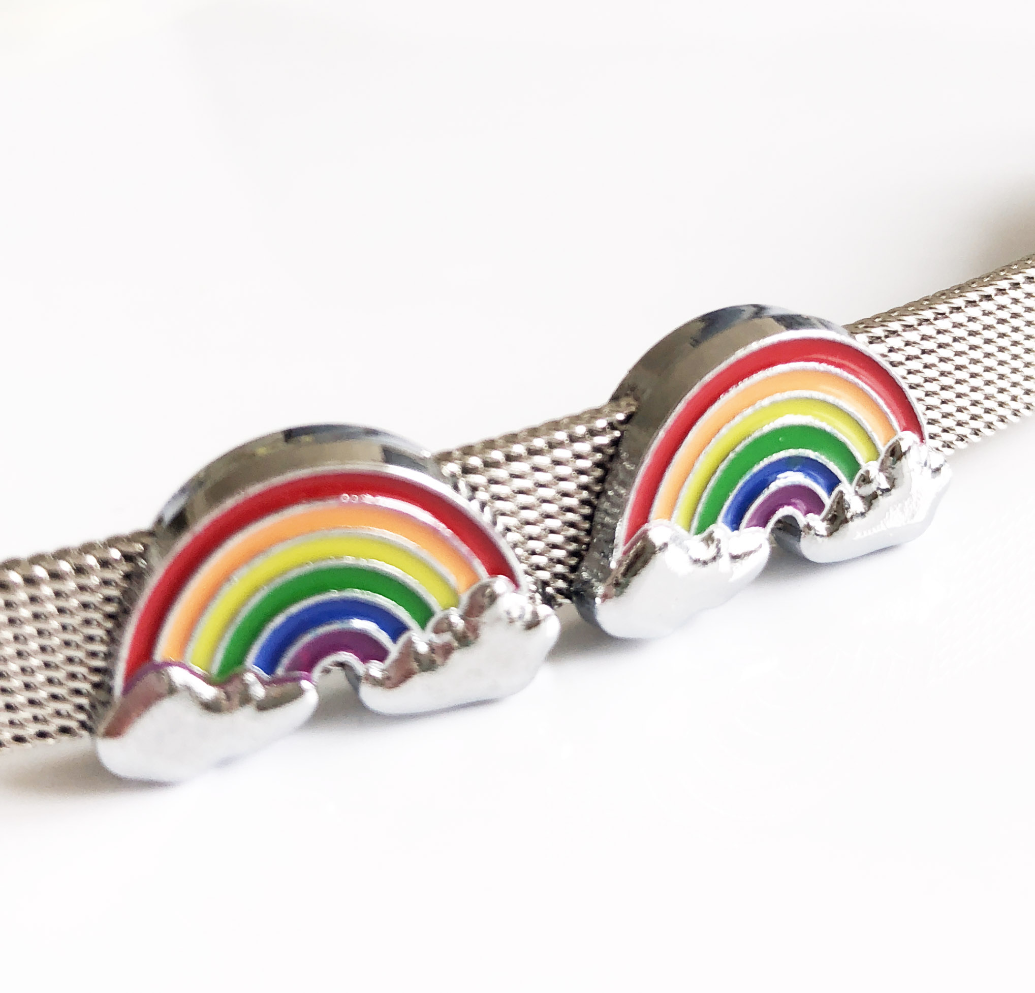 

10pcs 8MM Enamel Rainbow Slide Charms Beads DIY Accessories Fit 8mm Pet Dog Collar Belts Bracelets, Bronze;silver