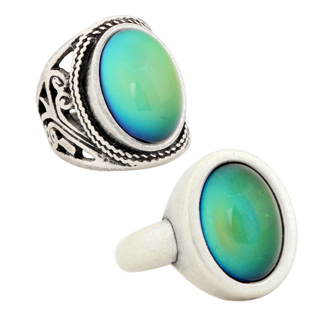 

Magic Handmade Mood Stone Fancy Color Change Silver Plated Ring RS019-010 2PCS/Set
