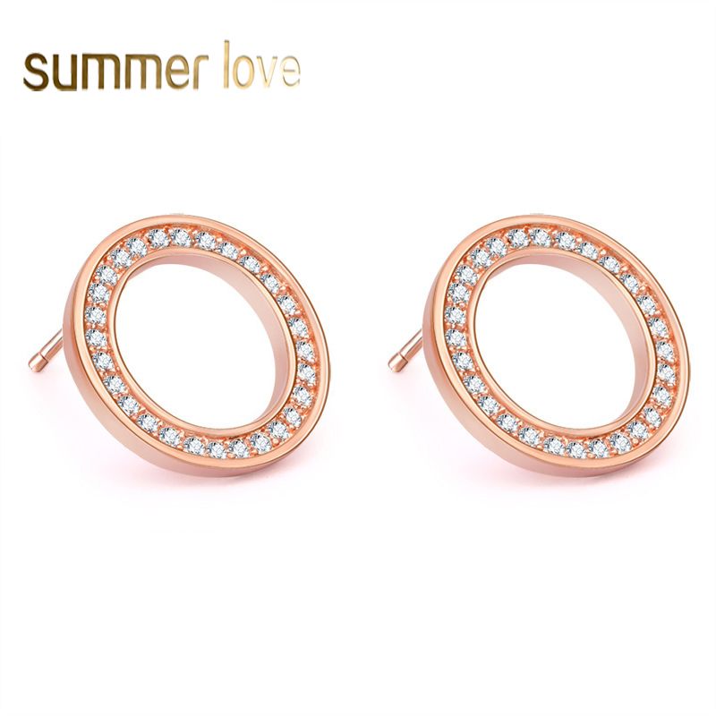 

Korean Style Cute Clear CZ Circle Round Stud Earrings Rhinestones Cubic Zirconia Earrings for Women Fine Elegant Jewelry Rose Gold 2018