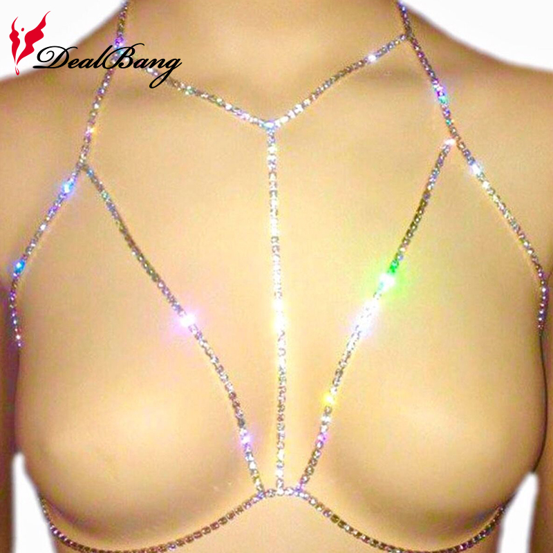 

DealBang Hollow out Metal Chain Tops Sexy sparkling rhinestone necklace Women T-shirts Summer Club Beach Party Women Tank Tops, Silver