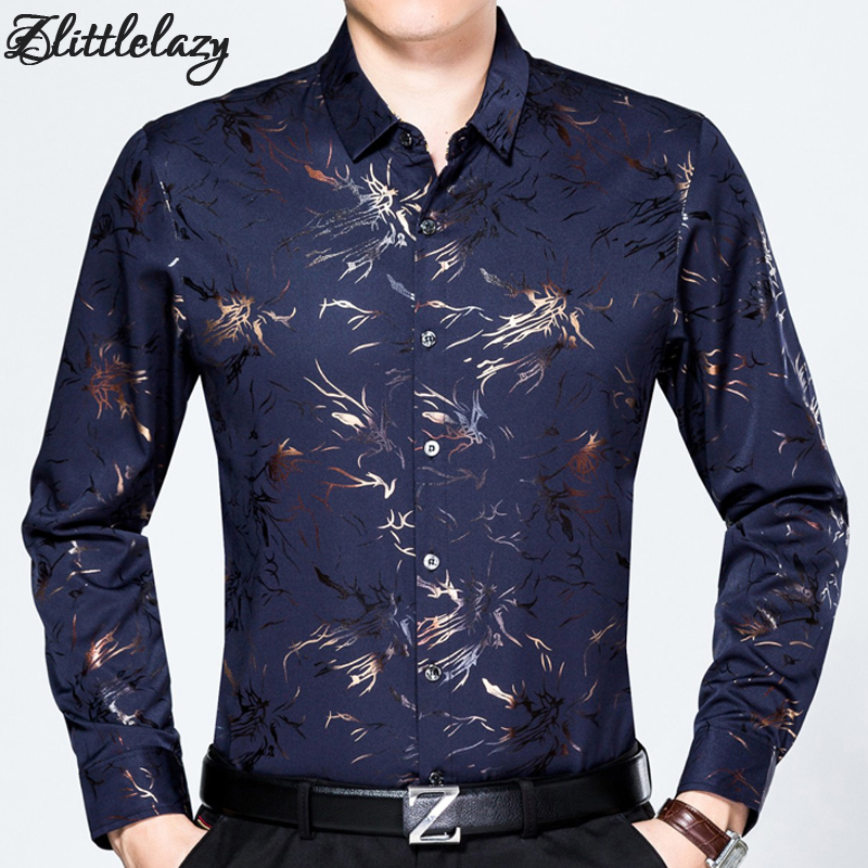 2018 slim ajustement occasionnel épais hiver chemise chaude hommes camisa social masculina mode fleur robe robe chemises vêtement jersey 9009