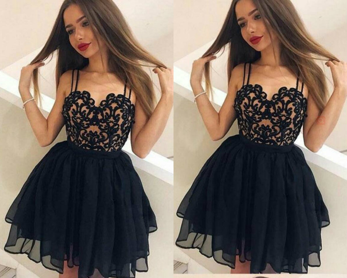 

Black Short Prom Dresses Lace Tulle Applique Spaghetti Neck Cheap Cocktail Dress Party Wear Formal Occasion Gowns Plus Size, Sage