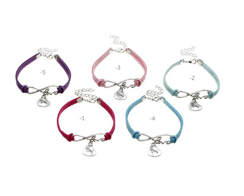 

Vintage Silver LOVE Note Infinity Mom Mother Heart Charms Bracelet Bangle For Men Women Mixed Color Velvet Rope Cuff Bracelets Jewelry