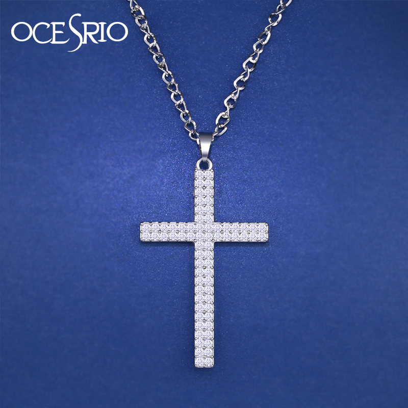 

Ocesrio Silver Big Cross Necklaces &Pendants Long Pendant Necklaces Hip Hop Jewelry For Women Men Jesus Piece Chain Nke -G80