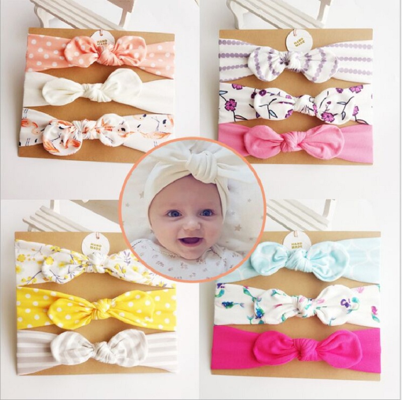 

50lot Baby girl Headband hair accessories Knot Bows Bunny band Birthday gift Flowers Geometric Print 3pcs/lot Boutique, Multi-color