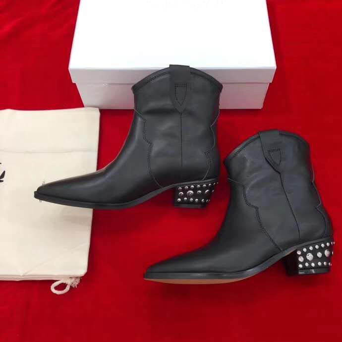 

Women Genuine Leather Isabel Dawyna Studded Leather Ankle Boots Marant Black Cowboy Style Leather Ankle Boots Pointed Toe
