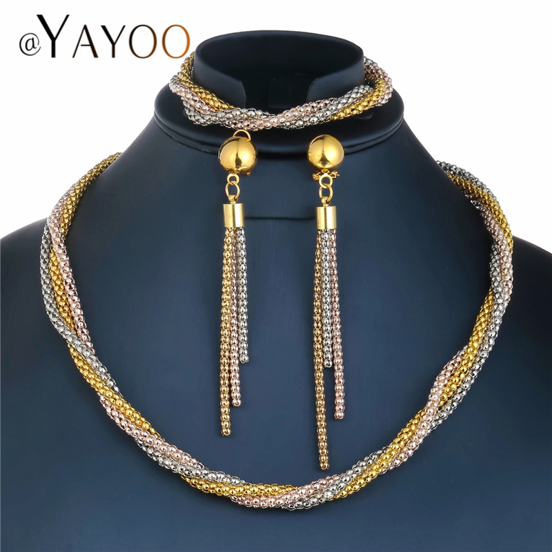 

AYAYOO African Dubai Jewelry Sets in Nigerian Wedding Sets Women Jewelry Gold Color Vintage Bridal Necklace Set, As pic