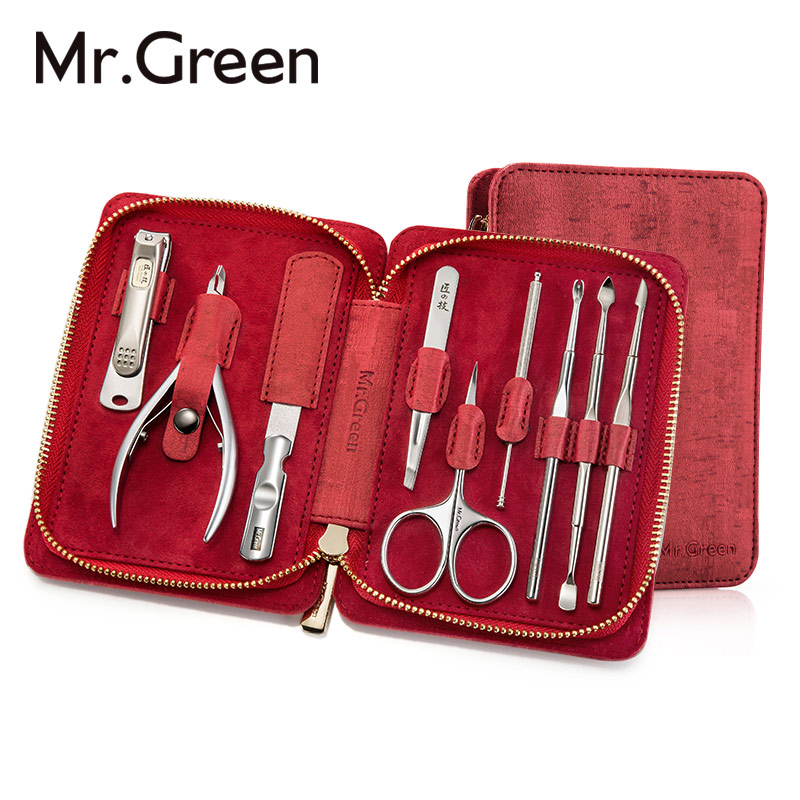 

Mr .Green 9 In1 Manicure Set Professional Stainless Steel Nail Clippers Scissors Grooming Kit Art Cuticle Utility Manicure Tools, As show