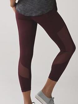 

Non-see through Atheltics legging Mesh Design Women Capris Sports Elastic Fitness Leggings Slim Running Gym Pants Size 4-12, Low waist dark red