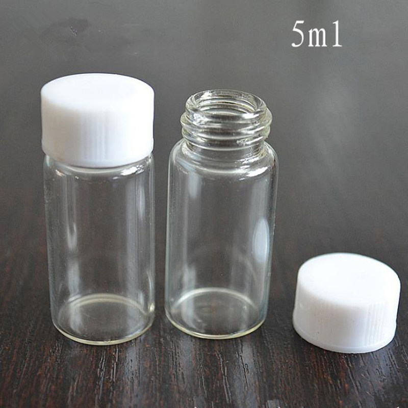 

5ml 10ml Empty Jar Cosmetic Containers Glass Sample Bottle With white Cap Small Refillable Bottles Packaging F20172819