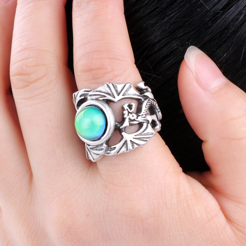 

Simple Antique Silver Plated Mood Color Changing Solitaire Ring Jewelry for Women MJ-RS040 with Free Gift