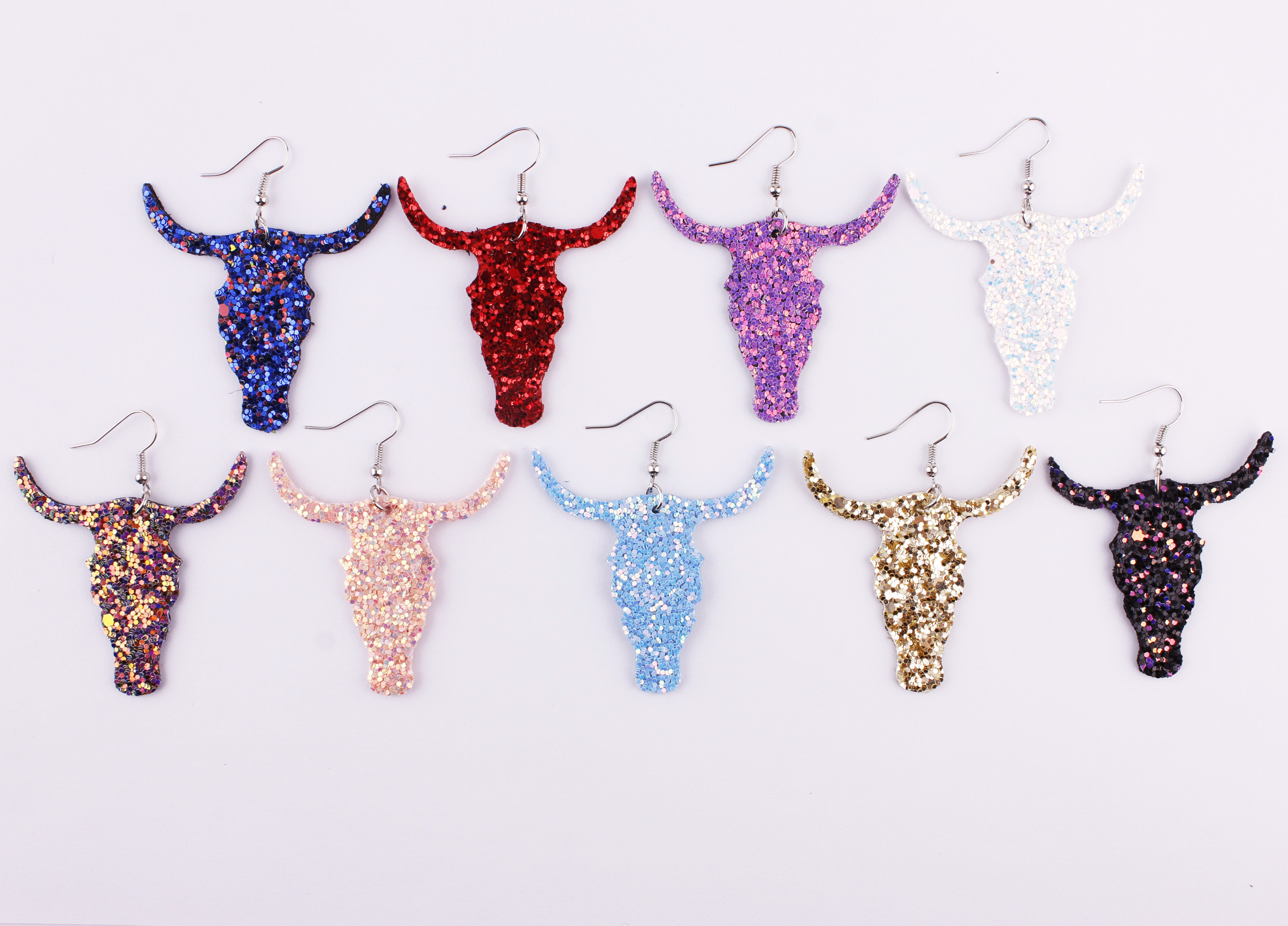 2018 New Spring Summer Boho Jewelry Rainbow Galaxy Glitter Leather Cow Head Horn Dangle Earrings for Women Bohemian Pu Leather Earrings