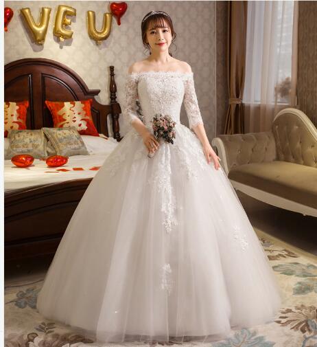 

100% Real Photo New Arrival Fashion Lace 3D Flowers Sequuined Wedding dress 2018 Half Sleeve White Princess vestido de noiva