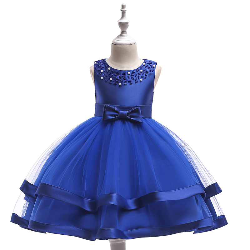 

2018 Royal Blue Little Flower Girls Dresses Lace 3D Hand Made Flowers Sleeveless Bowk Peagent Dresses, White;blue