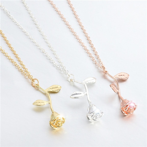 

2018 New Gold Silver Rose Flower Pendant Women Charm Necklace Valentines Day Gift