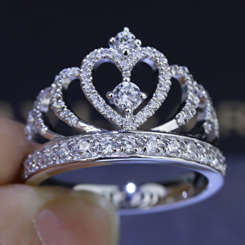 

Brand Design Women Crown ring 925 sterling Silver 5A zircon cz Female Engagement Wedding Finger band Rings for women