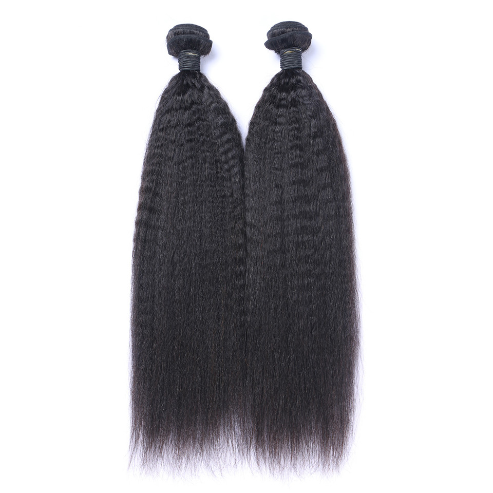 

Brazilian Kinky Straight Human Hair Bundles Unprocessed Remy Hair Weaves Double Wefts 100g/Bundle 2bundle/lot Hair Extensions, Black