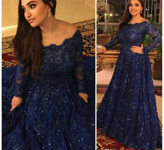 Dark Navy Plus Size Mother Of The Bride Dresses 2018 Long Sleeves Bateau Sequined Lace A Line Long Formal Evening Guest Gowns Custom