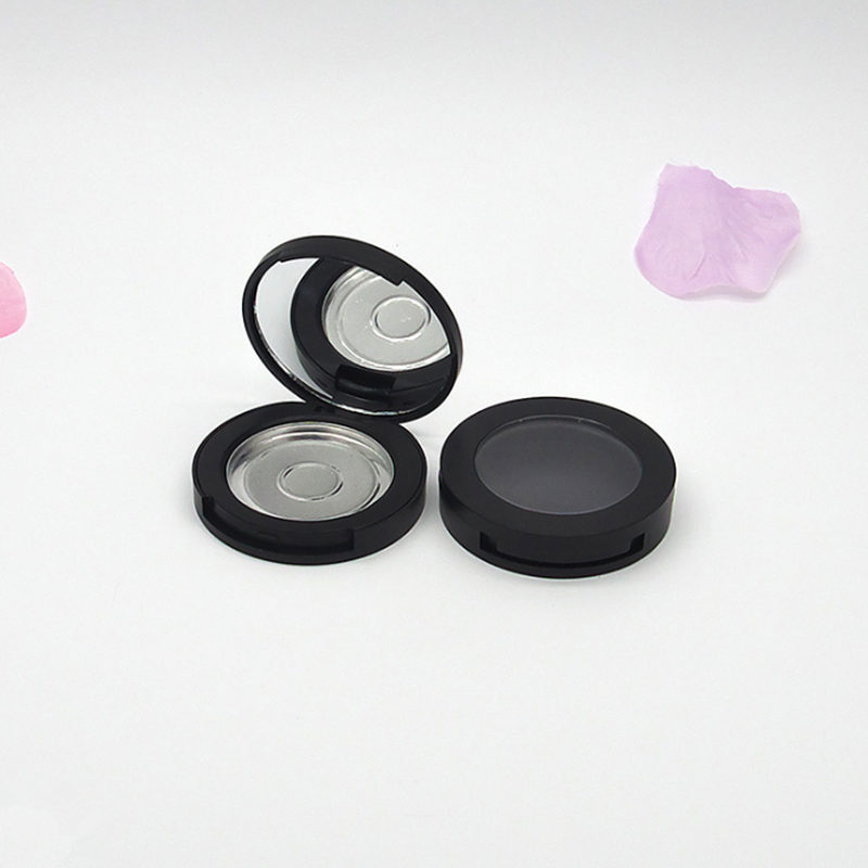 

Black Plastic Powder/Blush Jar With Mirror Empty Portable Cosmetic Box + Flip Lid Packaging Containers F550