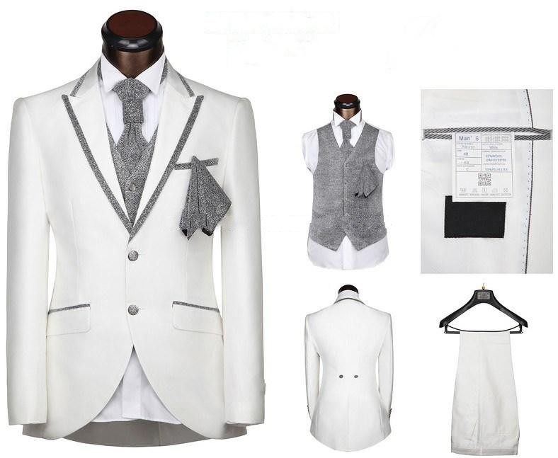 

New Design White Groom Tuxedos Groomsmen Blazer Excellent Peak Lapel Two Button Men Business Prom Party Suit(Jacket+Pants+Tie+Vest) NO:944, Same as image