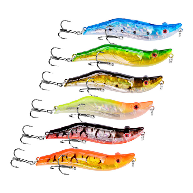 

Lifelike Plastic Shrimp Shape Squid bait Hooks 6colors 8cm 15g octopus Laser Realistic artificial Fishing Lure