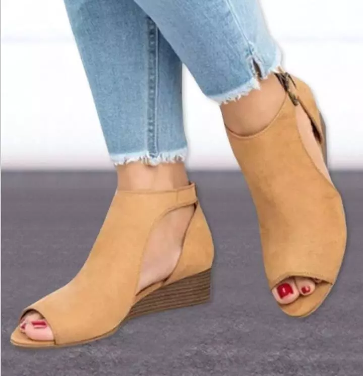 

Brand designer 2018 woman wedge buckles fish mouth sandals gladiator women sandals mid heel sandals ladies summer peep toe women shoes W563, Black