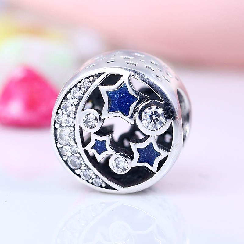 

5pcs/lot Vintage Night Sky charms star 925 sterling silver fits original brand bracelets Shimmering Midnight Blue Enamel 791992CZ H9