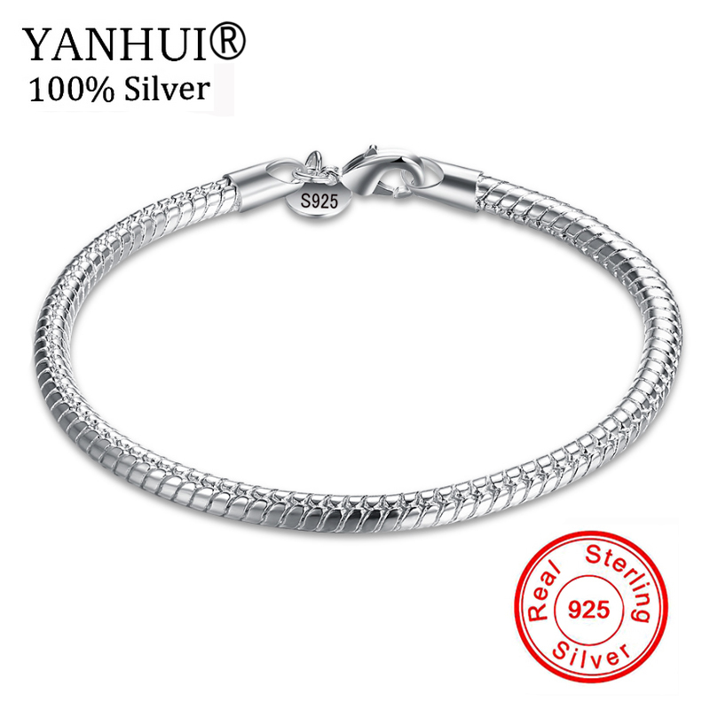 

YANHUI Fine Jewelry 100% Original Pure 925 Sterling Silver Charm Bracelets For Men and Women With S925 Stamp Wedding Gift HB001, Golden;silver