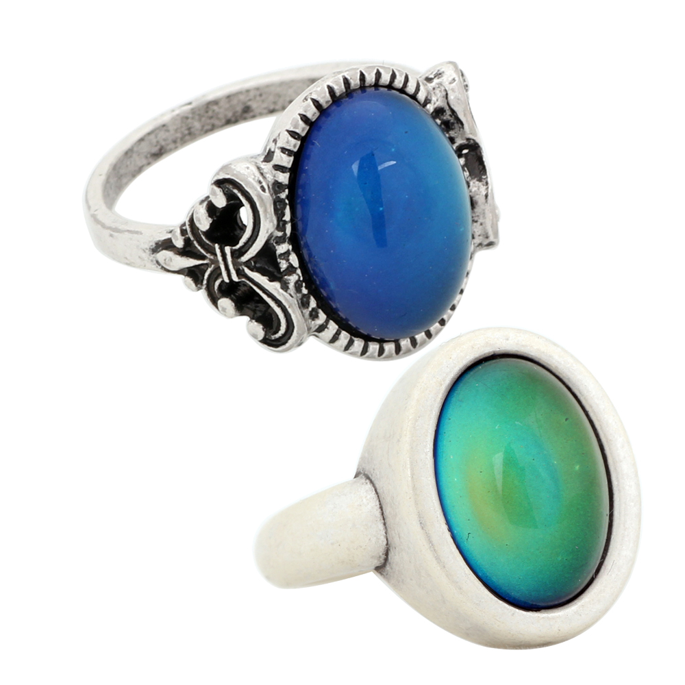 

New Fashion Mood Stone Real Antique Silver Plated Color Change Rings RS008-010
