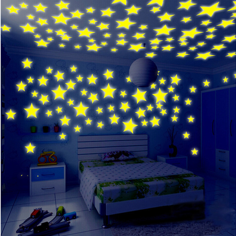 

100pcs/lot Glow Wall Stickers Decal Baby Kids Bedroom Home Decor Color Stars Luminous Fluorescent 4colors