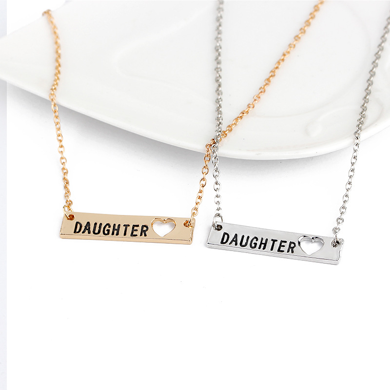 

Fashion Daughter Letters Pendant Necklaces Heart Gold Silver Plated Alloy Choker Link Chain Jewelry For Gift