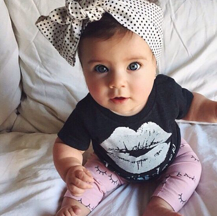 

Girl Baby Clothing Sets Summer Shirt Lips Girls Clothing Set Kids Girls Outfits Summer T Shirt+Eyelash Pink Pants Fashion Baby Clothes, Black