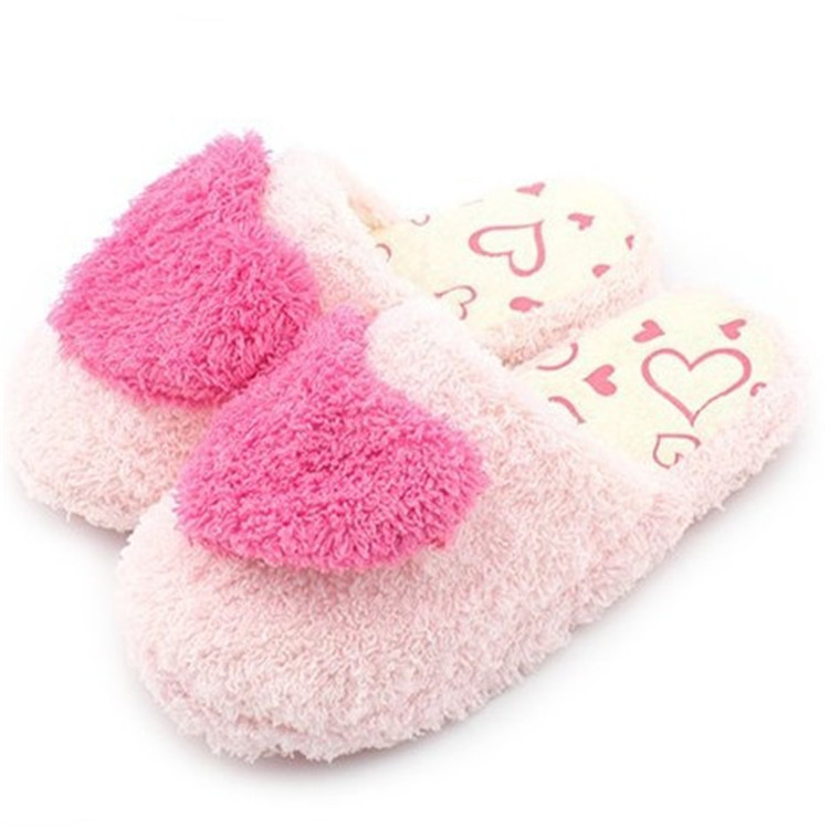 Women Home Bedroom Slippers Winter Cute Sweet Heart Indoor House Slides Ladies Warm Plush Furry Soft Floor Shoes Flip Flops Waterproof Boots