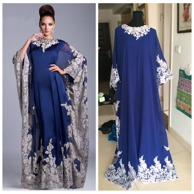 

Custom Vintage Chiffon Arabic Kaftan Royal Blue Mother's Dresses Evening Prom Dresses 2018 Lace Appliques Dubai Formal Mother Of The Bride
