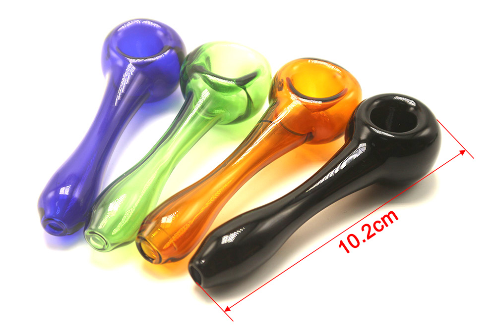 Glassvape168 Y072 Glass Pipe Colorful Slim Style Spoon Smoking Tobacco Pipes About 4.1 Inches Side Air Hole Fit Your Palm-image-411957195