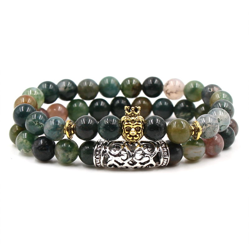 

India agate stone bead braceet 2 Pcs/Set Charm Yoga Meditation Chakra Braclet Natural Stone Bracelet
