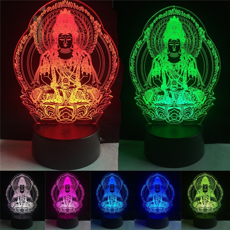 

Buddha 7 color changing Night Lamp 3D Atmosphere Bulbing Light Heart visual illusion LED for kids toy Christmas Birthday gifts