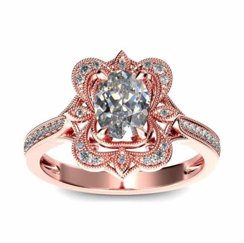 

Size 6-10 Wholesale Unique Luxury Jewelry 925 Sterling Silver&Rose Gold Fill Oval Cut 5A White Topaz CZ Diamond Women Wedding Flower Ring