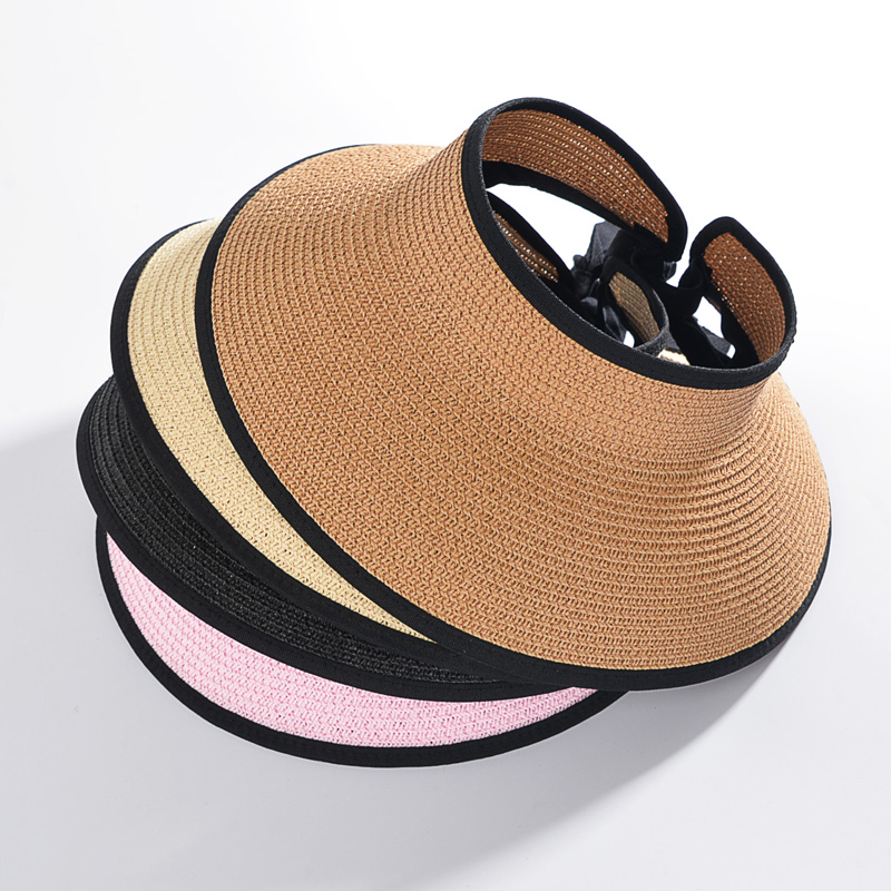 

2017 New Summer Fashion Women Lady Foldable Roll Up Sun cap Beach Wide Brim Straw Visor Big brim Hat Empty top Caps For Ladies, Pink