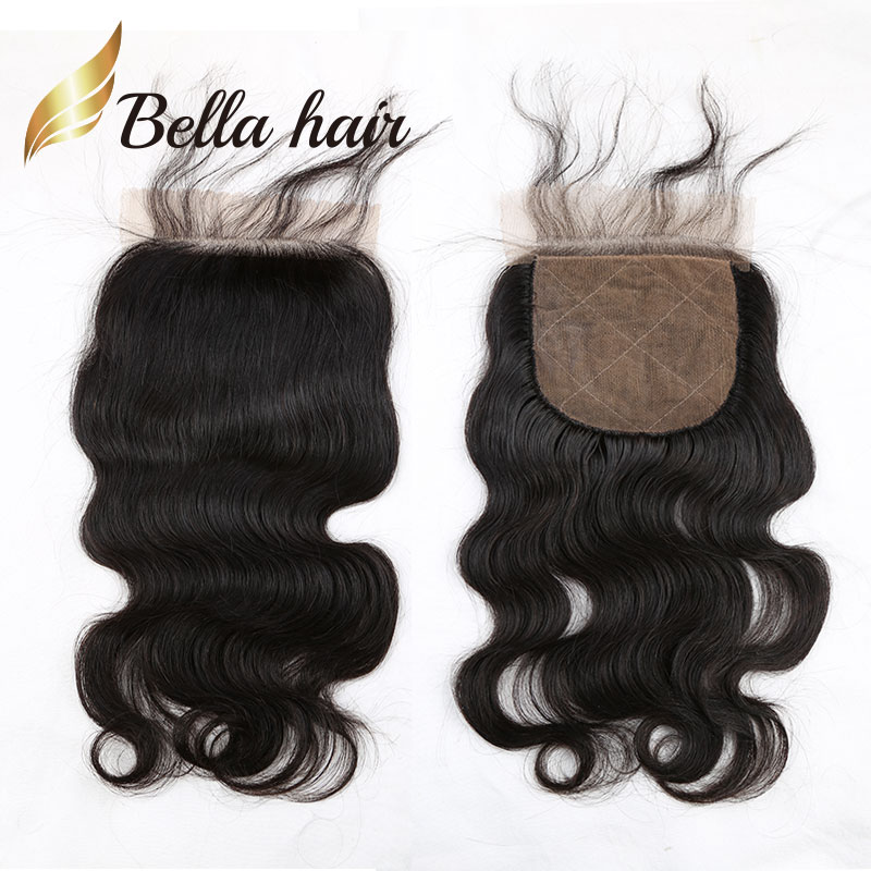 

Bella Hair® High Quality Silk Base Closure 100% Unprocessed Brazilian Human Hair Natural Color Body Wave Wavy