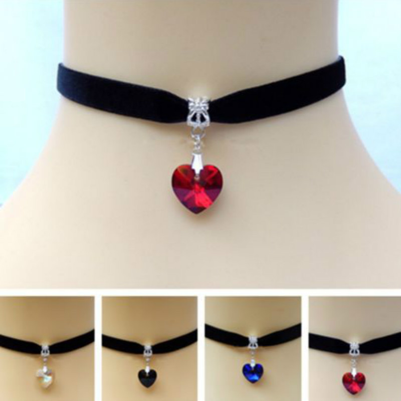 

Heart Crystal Choker Necklace Goth Vintage Gothic Velvet Victorian Lace Necklaces Steampunk collares bib Bar Necklace