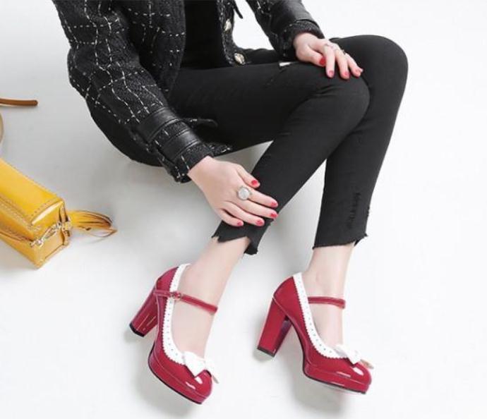 

Free send spring and autumn new style high heel Coarse heel bowknot women's shoes, Pink
